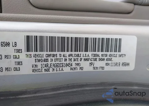 2013 Jeep Grand Cherokee из США, поврежденный, VIN 1C49JEAG6DC610454